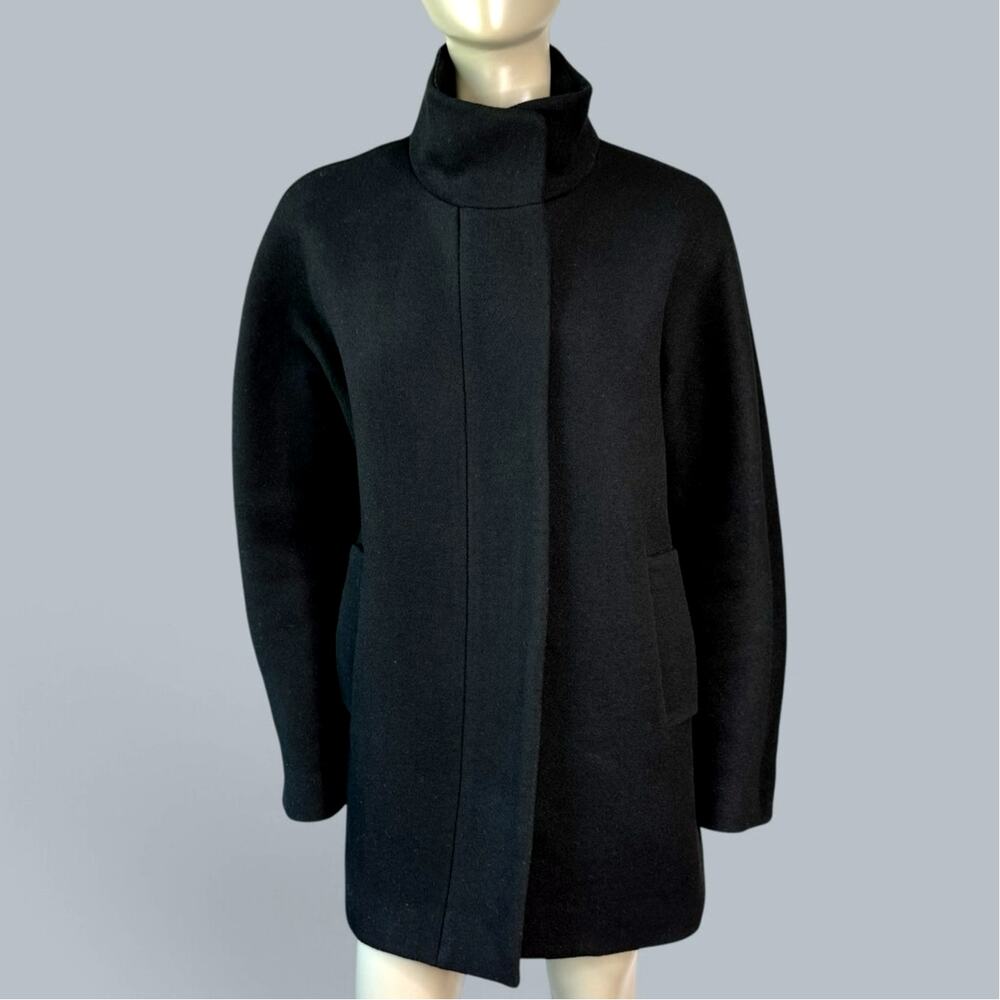 J.Crew Women Size 12 Black Wool Blend Peacoat Heavy Winter Jacket Full Zip